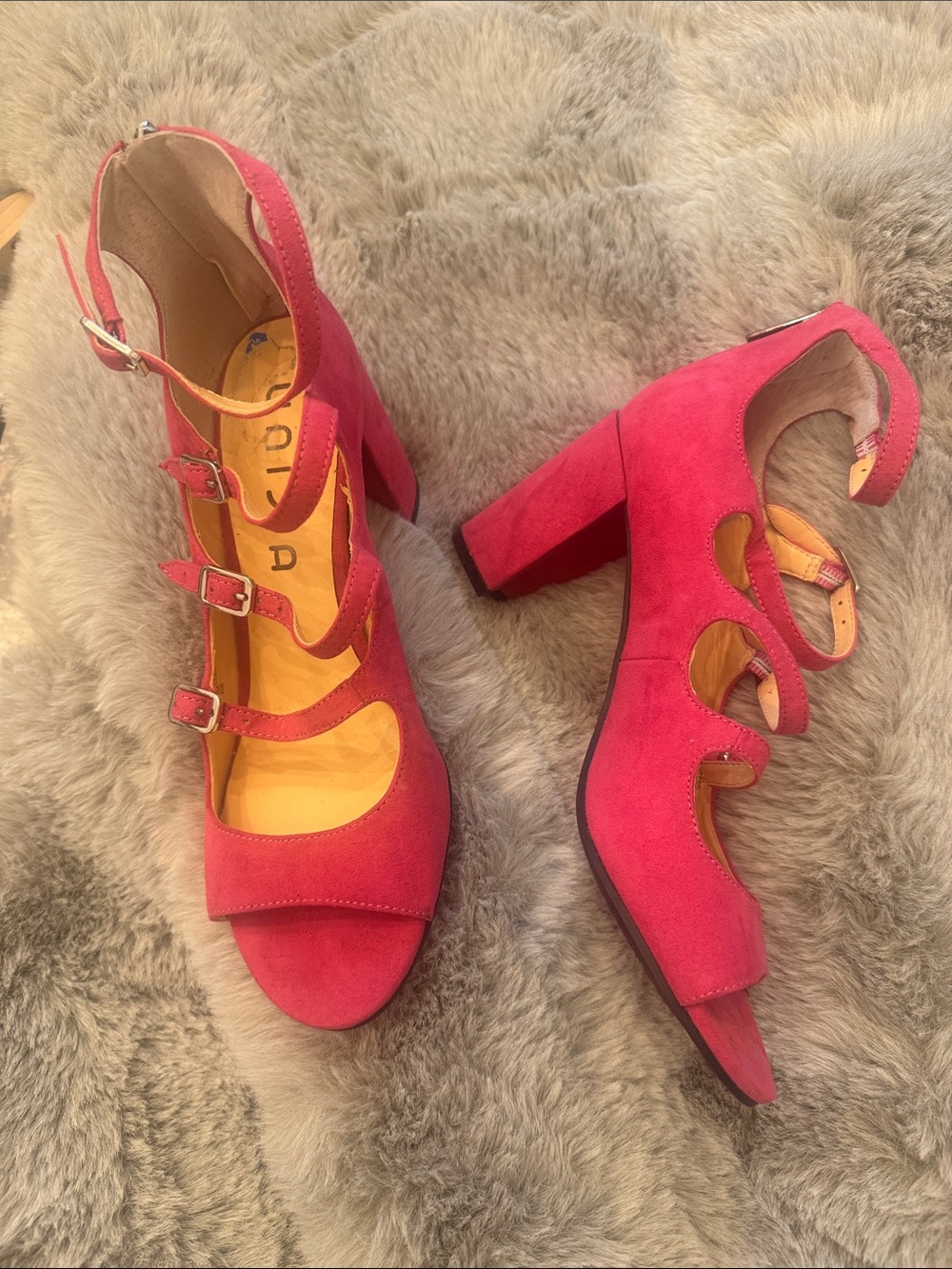 Unisa Pink Suede Multi-Strap Block Heel Sandals.BRAND NEW